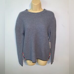 Tabitha Webb NWT blue crewneck lambswool  Sweater Colorful Button Accents small